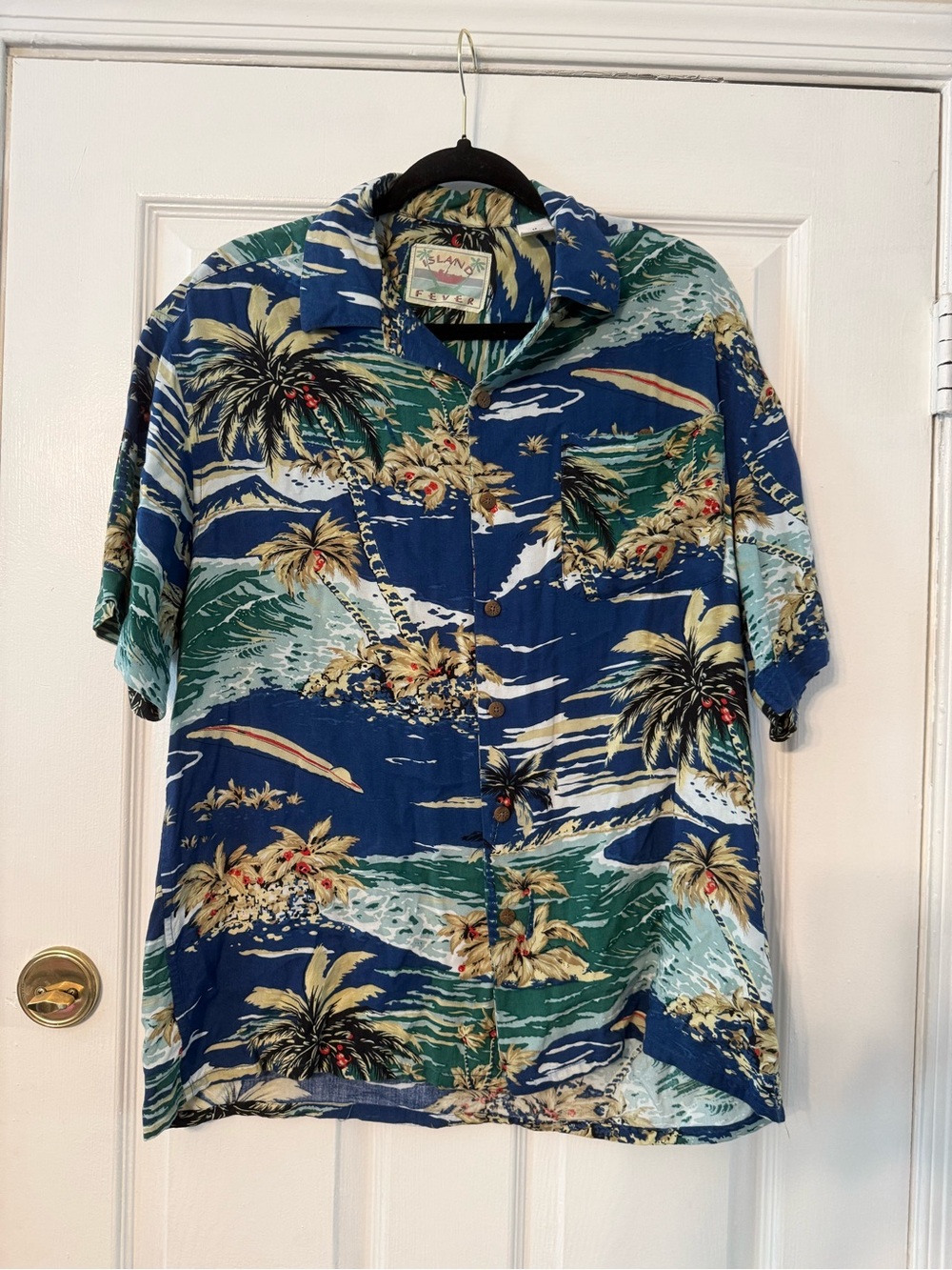 Blue Tropical Palm Print Hawaiian Button-Down Shirt - Men